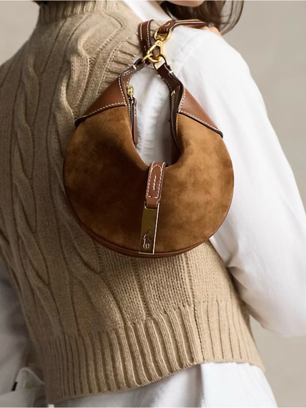 Ralph Lauren Brown Suede Mini Crescent Shoulder Bag with Gold Hardware - Picture 6 of 6